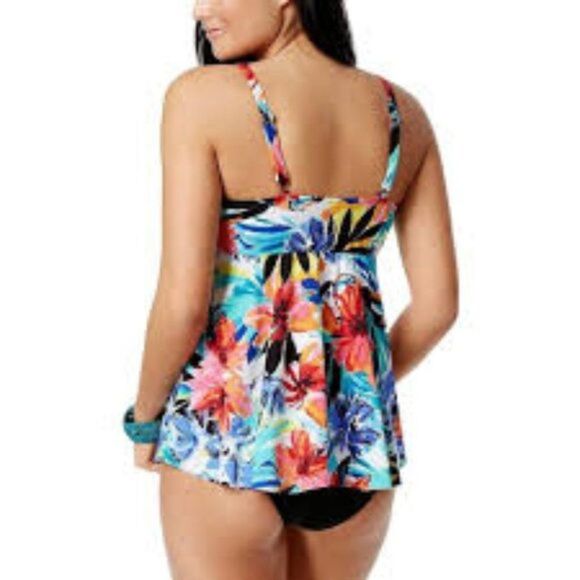 SWIM SOLUTIONS - Underwire Single Tier Floral Swim Tankini Top - Picture 2 of 4